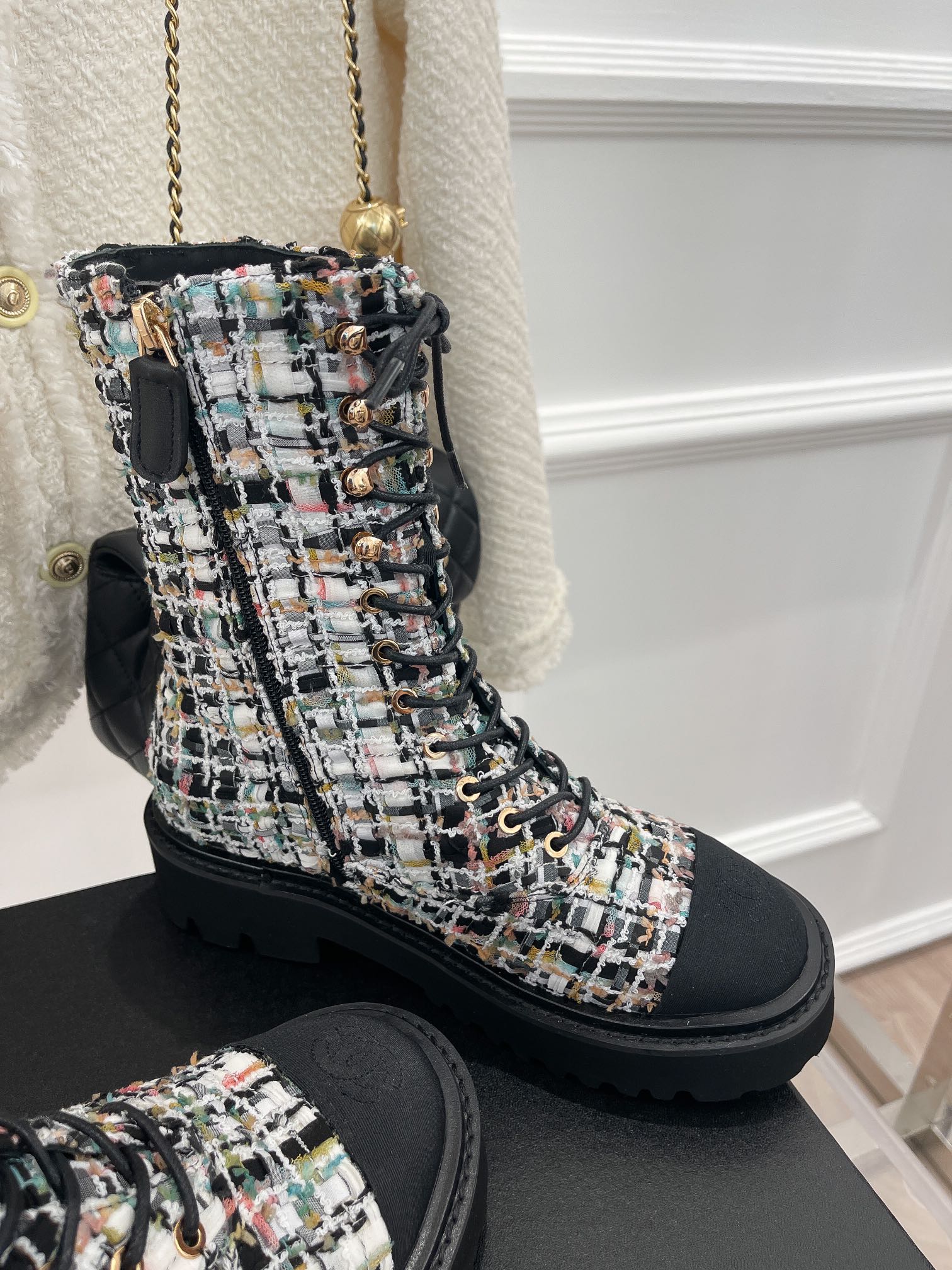 Chanel Women’s Martin Shoes With Laces Black For Women 2in/ 5cm - Image 7