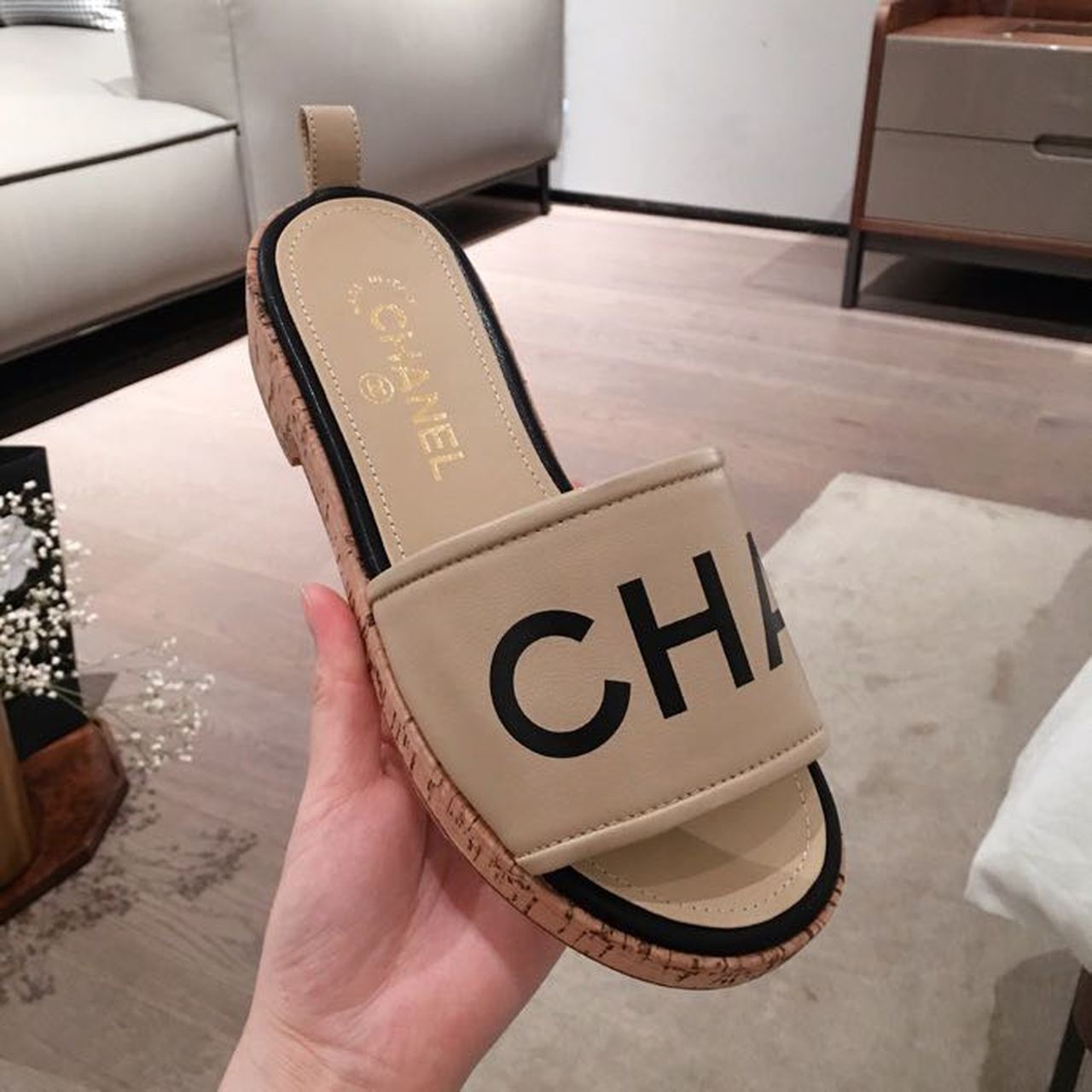 Chanel Woven Chain Cork Sandals Tweed Beige/Black For Women, Women’s Shoes - Image 11