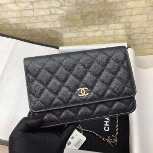 TRUE TO ORIGINAL | Chanel CO-CO Classic Wallet On Chain 19cm/7.5in Gold Toned Hardware For Women Black