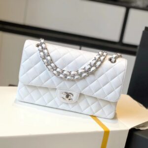 [True-to-ORIGINAL] Chanel Classic Medium Flapbag Silver Hardware White 10in/25.5cm