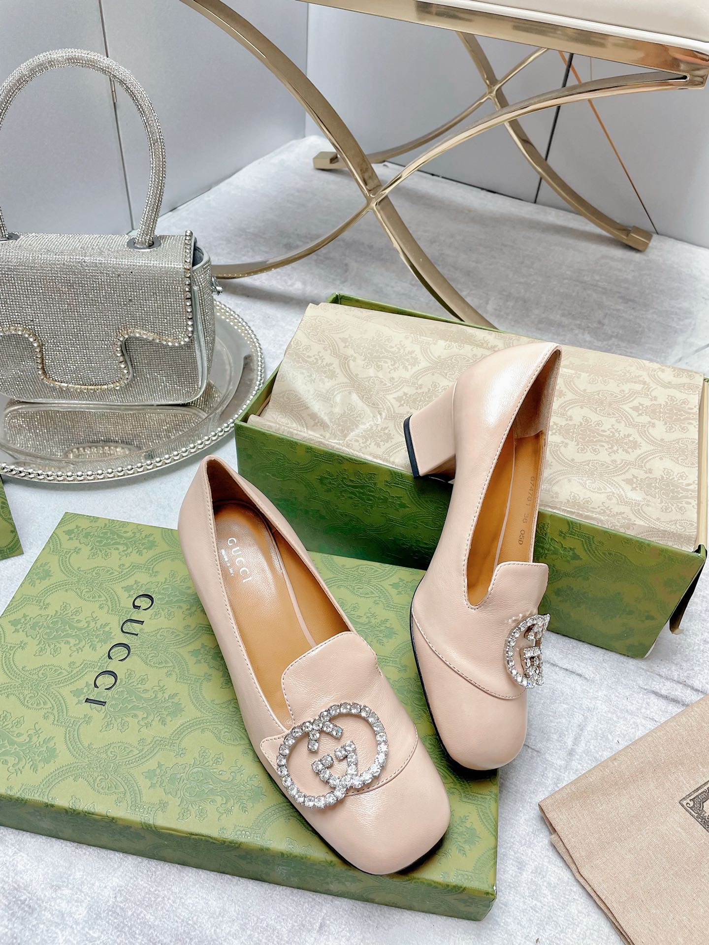 Gucci Women’s Mid-Heel Pump With GG Logo Beige For Women GG - Image 6