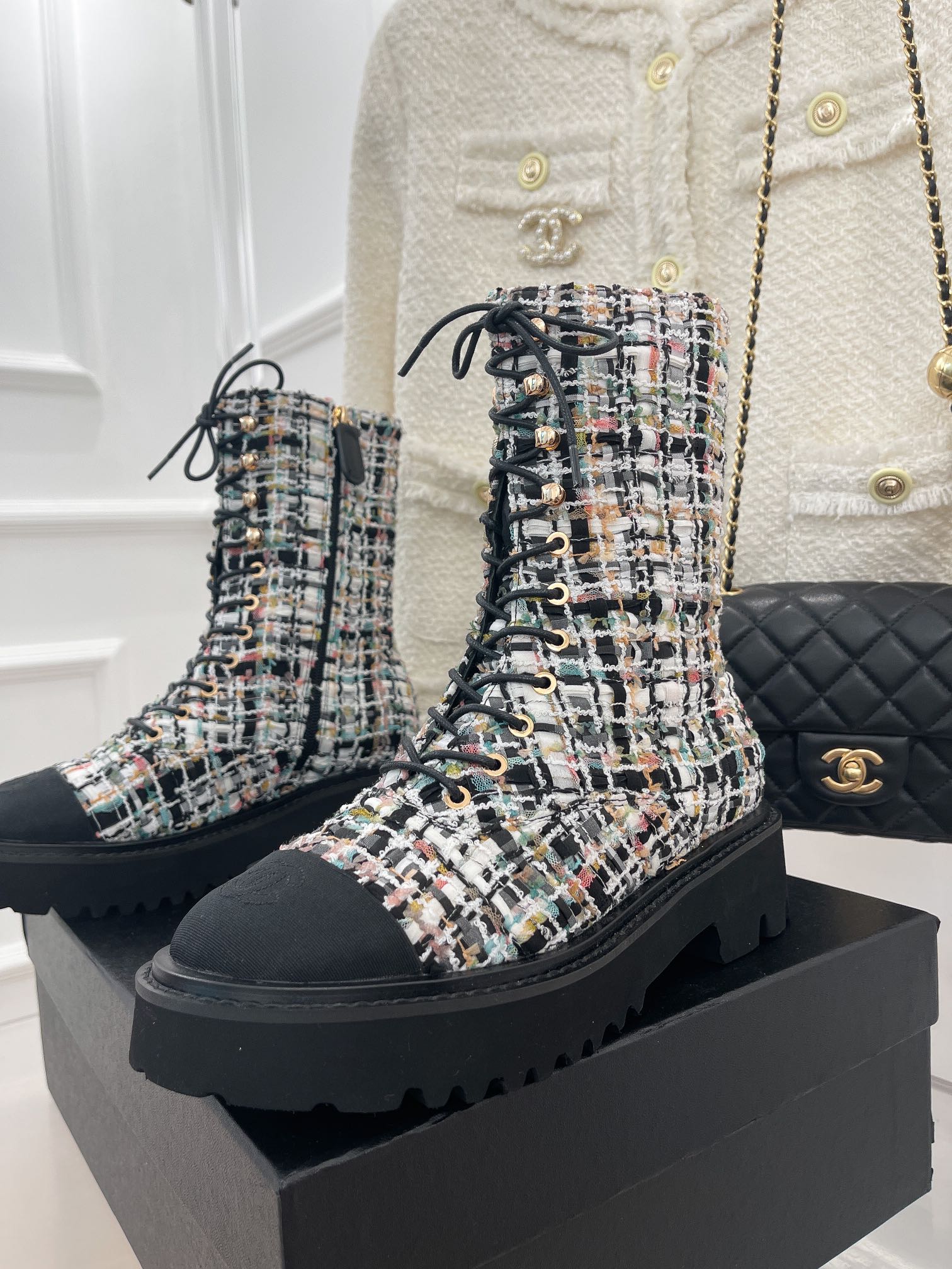 Chanel Women’s Martin Shoes With Laces Black For Women 2in/ 5cm - Image 8