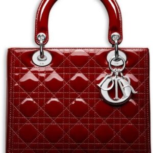 Dior Medium Red Burgundy Patent Leather Handbag Silver Hardware