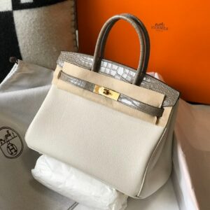 Hand-Sewn| Hermes Birkin White For Women Gold Toned Hardware 11.8in/30cm