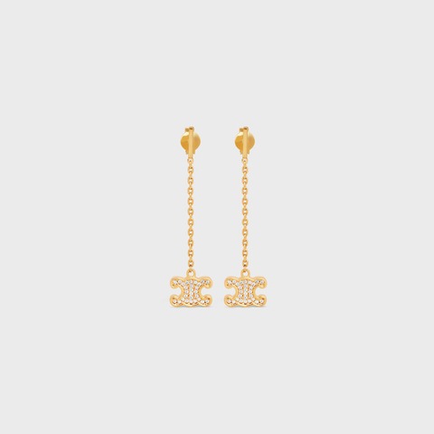 Celine Triomphe Rhinestone Long Earrings In Brass With Gold Finish And Crystals Gold For Women 460NB6BCZ.35OR - Image 3