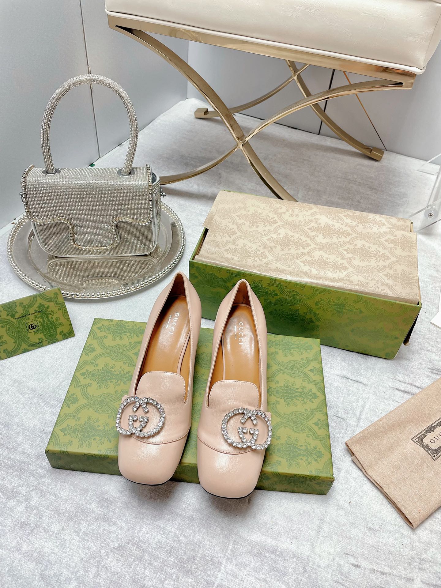 Gucci Women’s Mid-Heel Pump With GG Logo Beige For Women GG