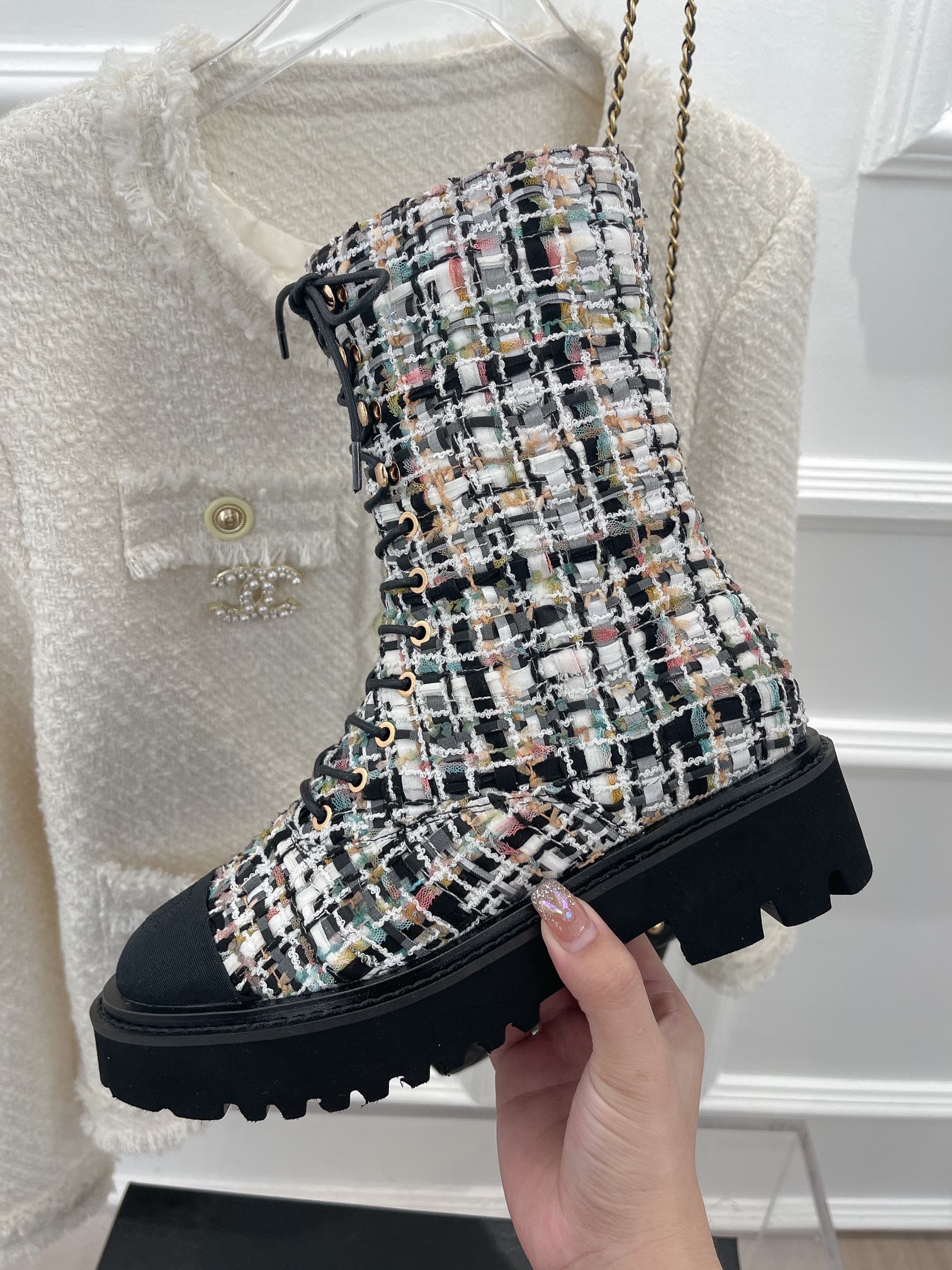 Chanel Women’s Martin Shoes With Laces Black For Women 2in/ 5cm - Image 4