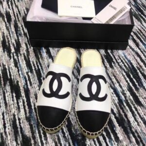 Chanel Mule Espadrille Slides White/Black For Women, Women’s Shoes