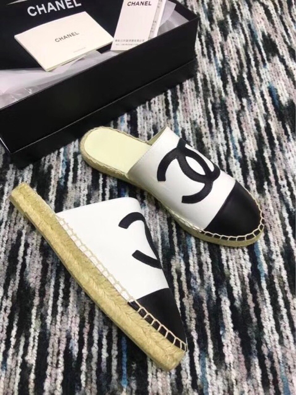 Chanel Mule Espadrille Slides White/Black For Women, Women’s Shoes - Image 4