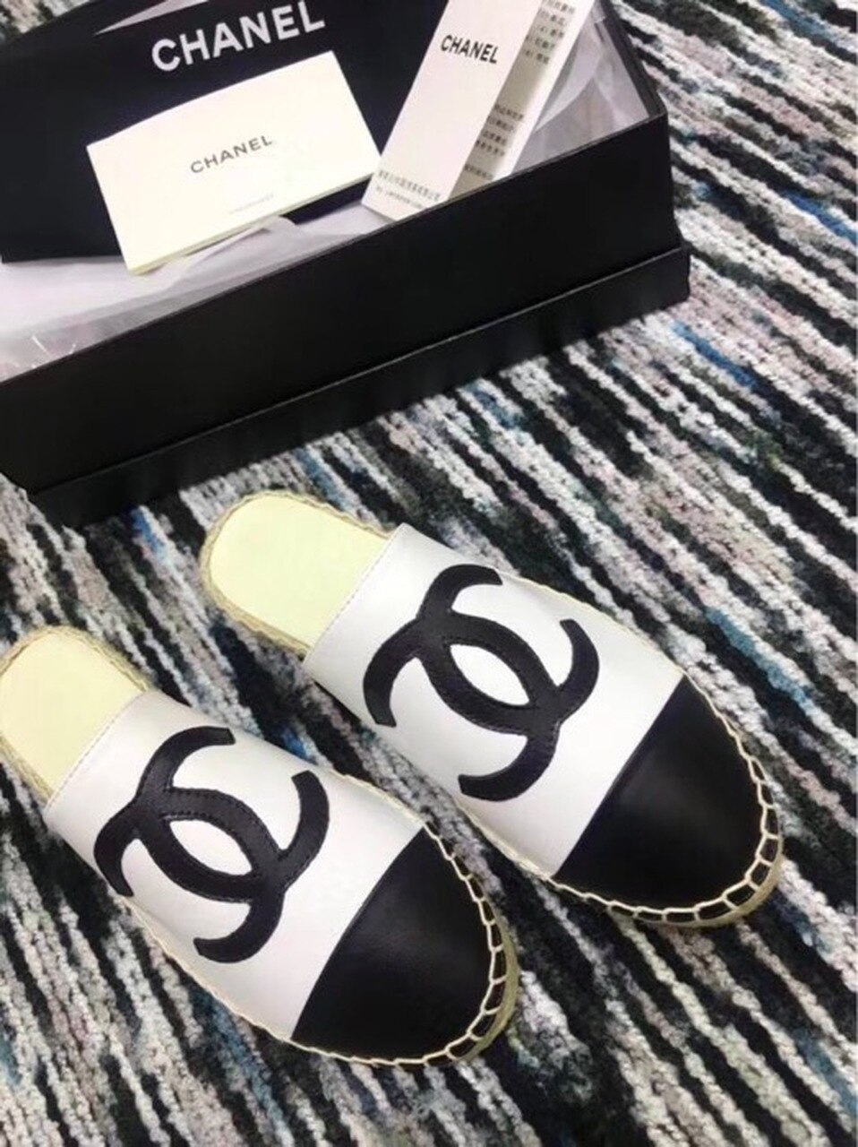 Chanel Mule Espadrille Slides White/Black For Women, Women’s Shoes - Image 6