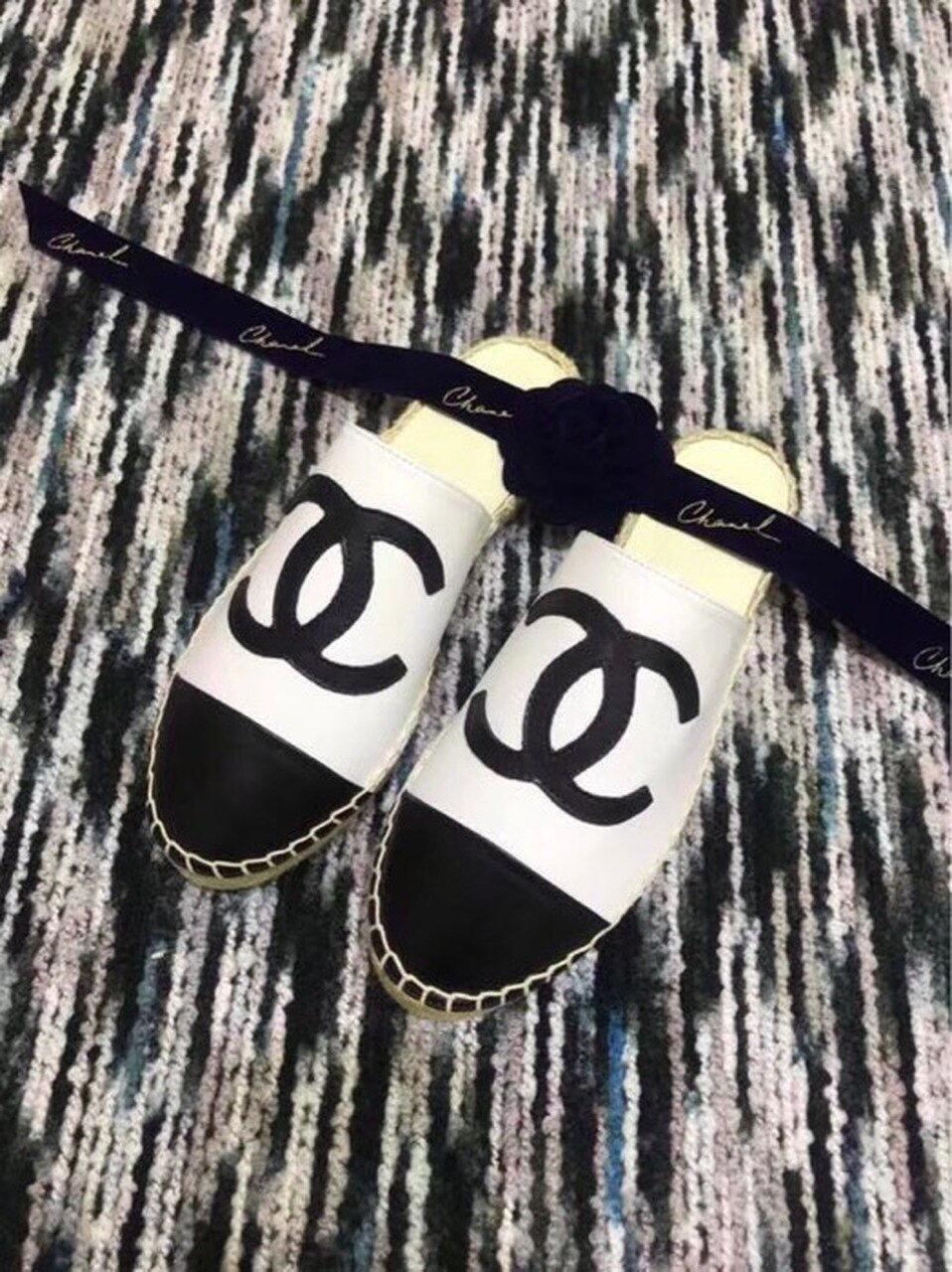 Chanel Mule Espadrille Slides White/Black For Women, Women’s Shoes - Image 8