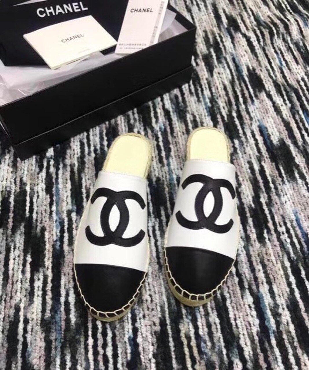 Chanel Mule Espadrille Slides White/Black For Women, Women’s Shoes - Image 7