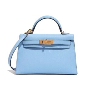 Hermes Kelly Blue For Women Gold Toned Hardware 10in/25cm
