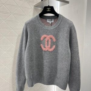 Chanel Grey With Pink Logo For Women Sweatshirt For Women Size Large