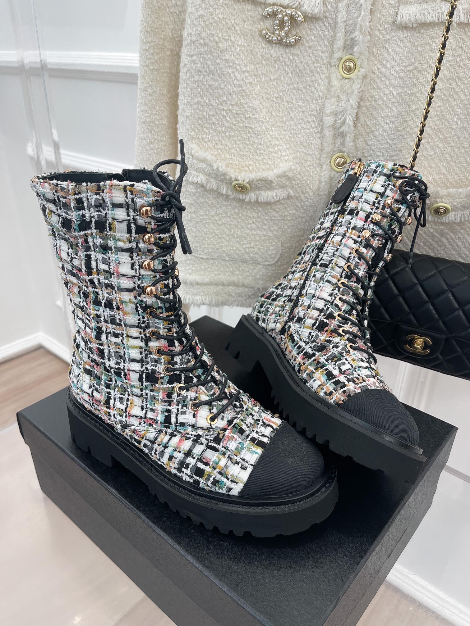 Chanel Women’s Martin Shoes With Laces Black For Women 2in/ 5cm - Image 6