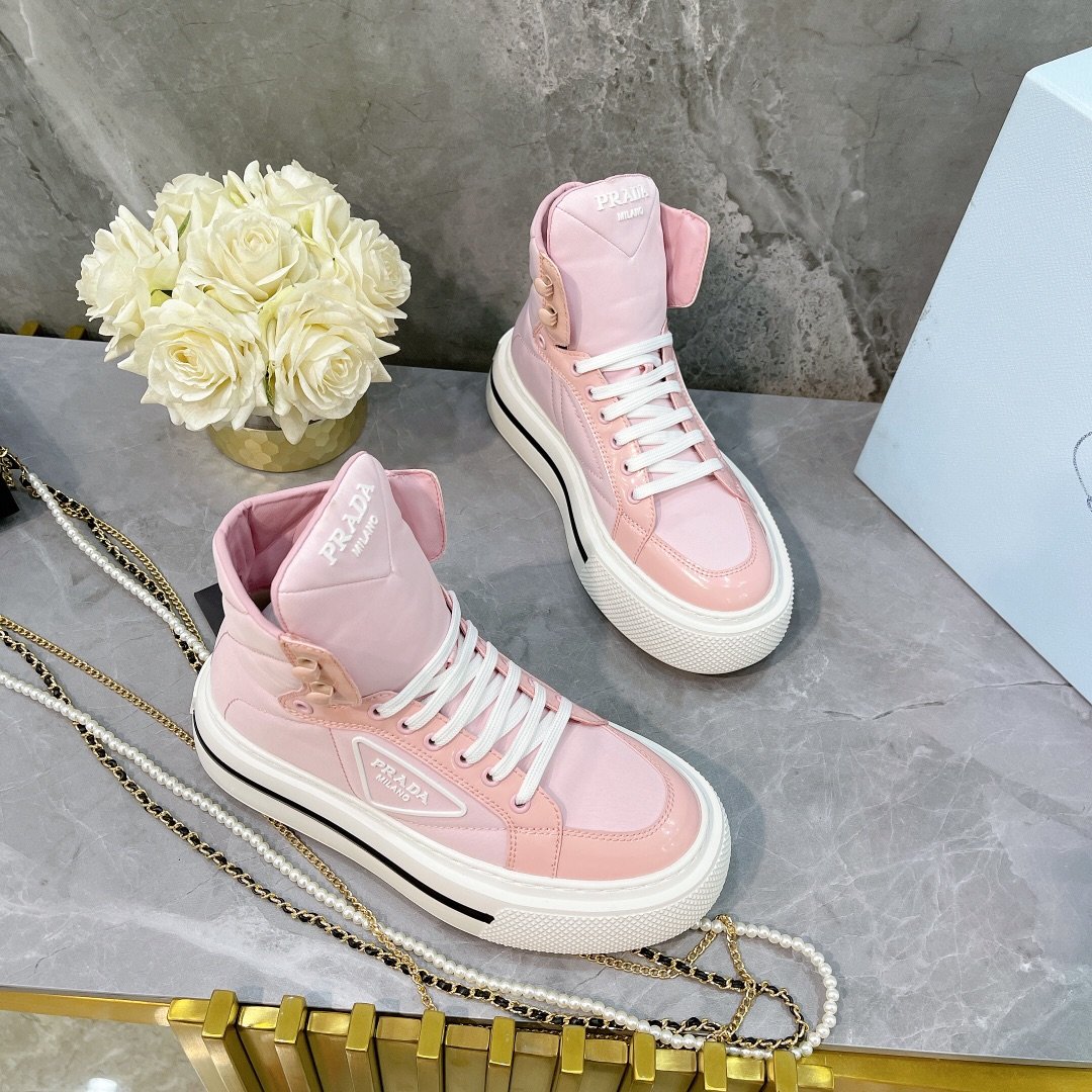Prada Macro Re-Nylon And Brushed High-Top Sneakers Pink For Women 1.8in/45mm PRD - Image 5