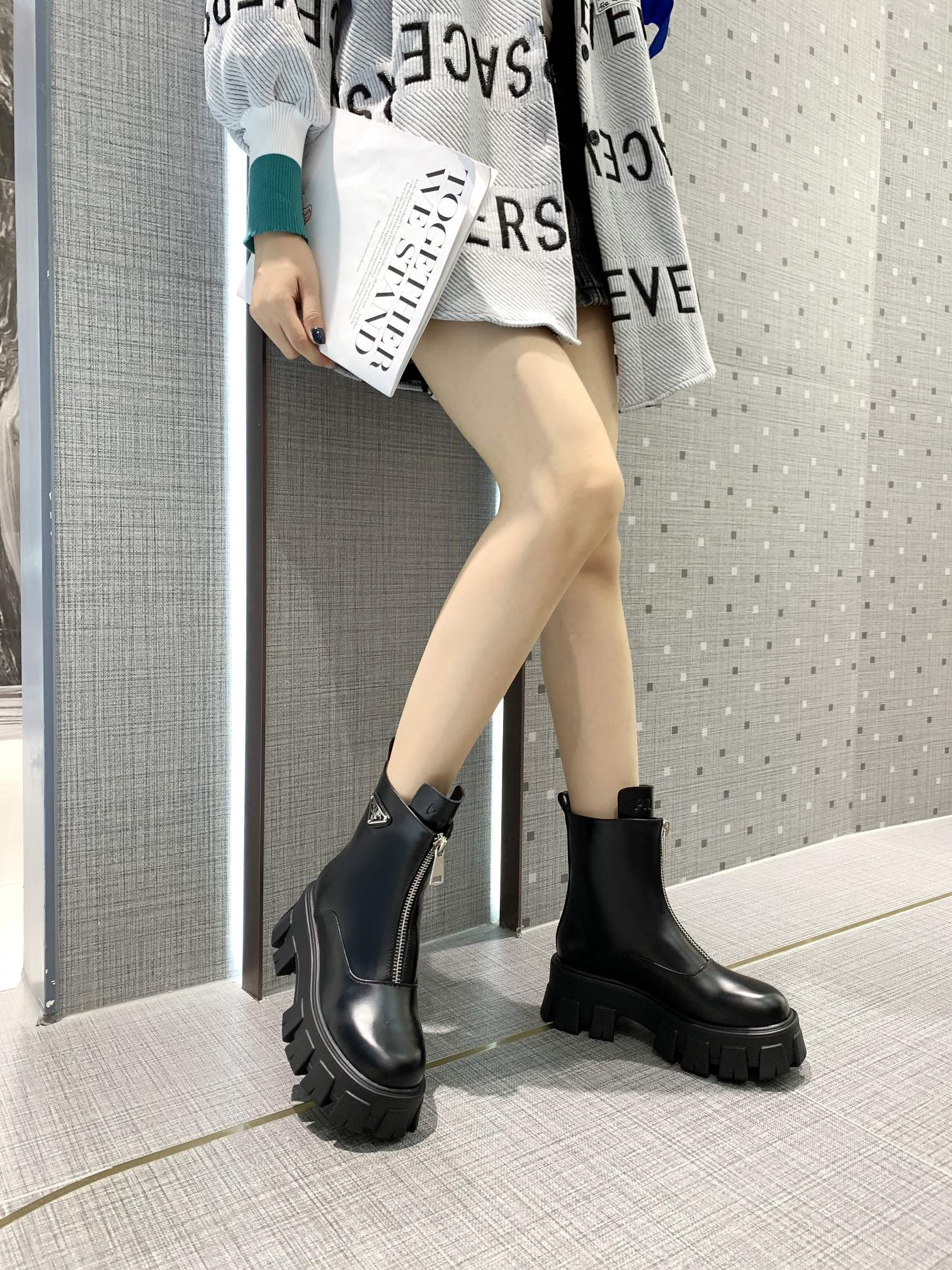 Prada Zipper Ankle Boots Black For Women PRD - Image 5