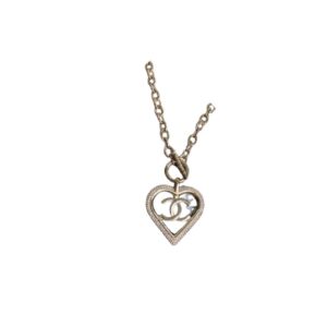 Chanel Big Heart Frame Necklace Gold Tone For Women