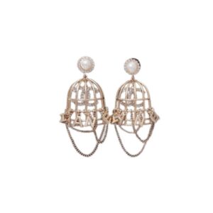 Chanel Bird Cage Shape Earrings Gold Tone For Women