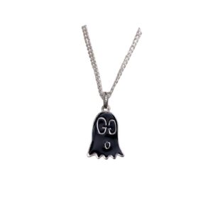Gucci Black Bell Necklace Silver Tone For Women