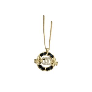 Chanel Black Circle Pendant Necklace Gold Tone For Women