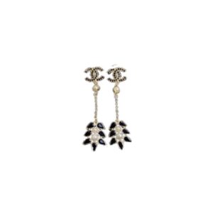 Chanel Black Petals Earrings Gold Tone For Women
