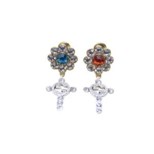 Gucci Blue And Red Stone Earrings Gold Tone For Women