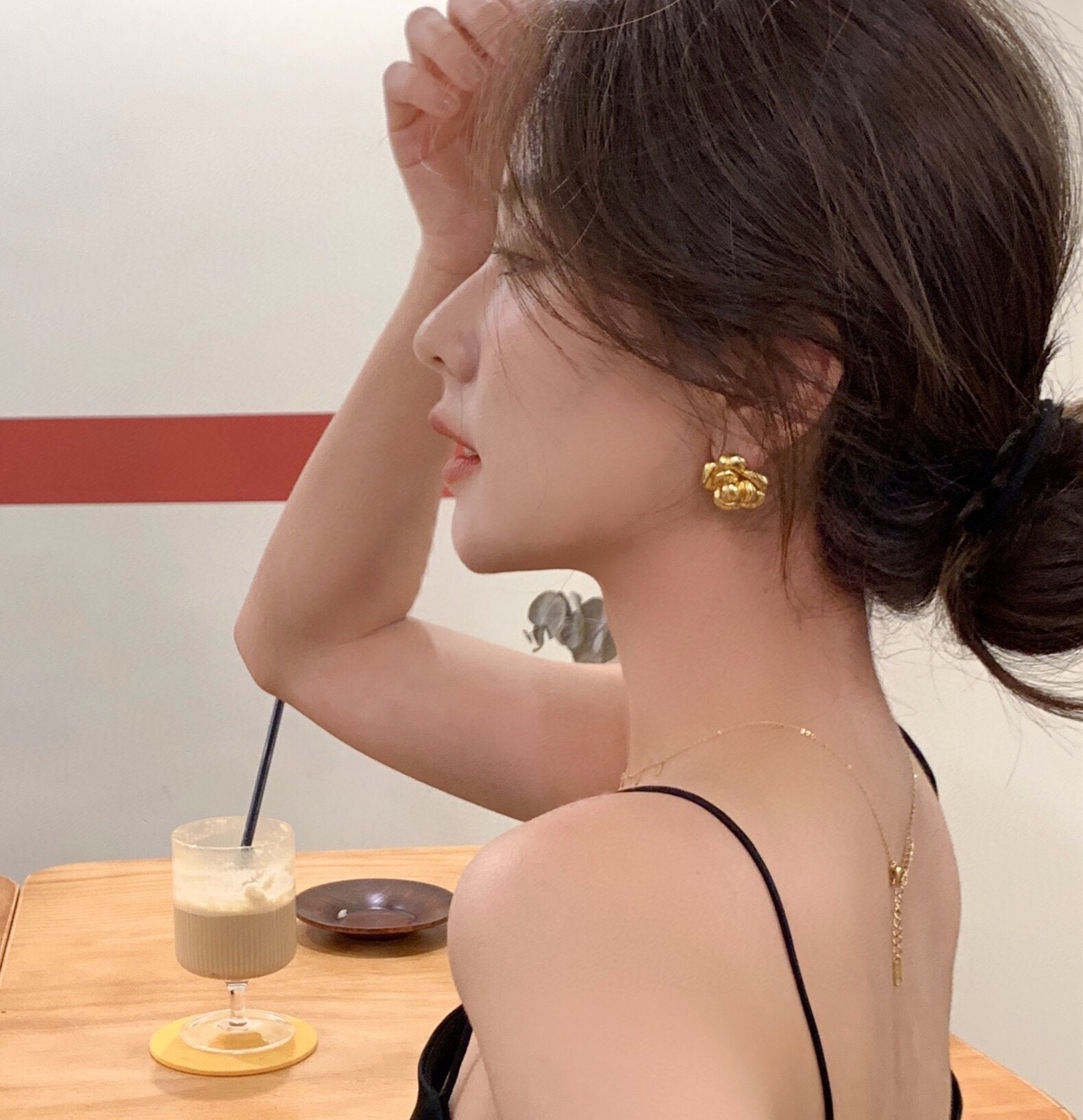 Chanel Camellia Stud Earrings Gold For Women - Image 4