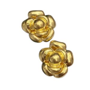 Chanel Camellia Stud Earrings Gold For Women