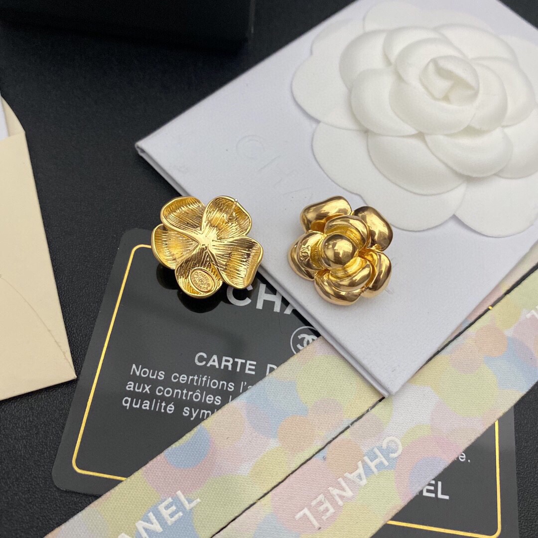 Chanel Camellia Stud Earrings Gold For Women - Image 6