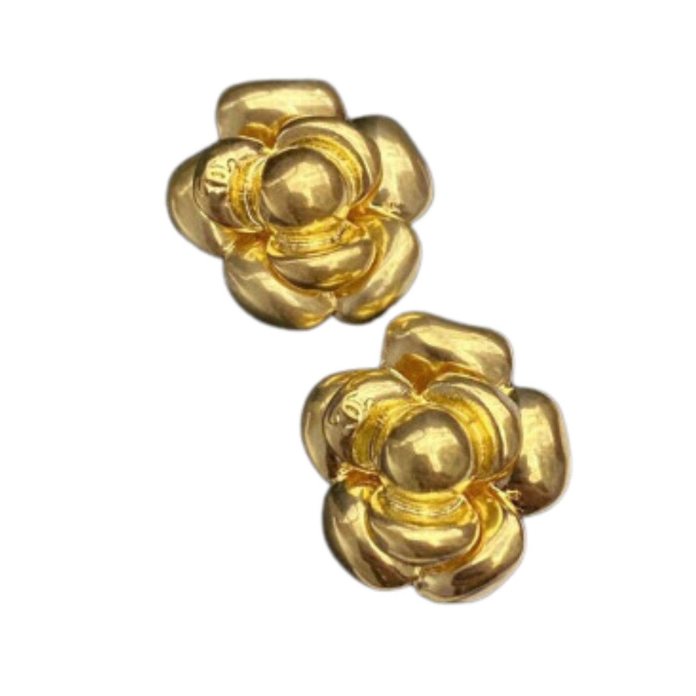 Chanel Camellia Stud Earrings Gold For Women