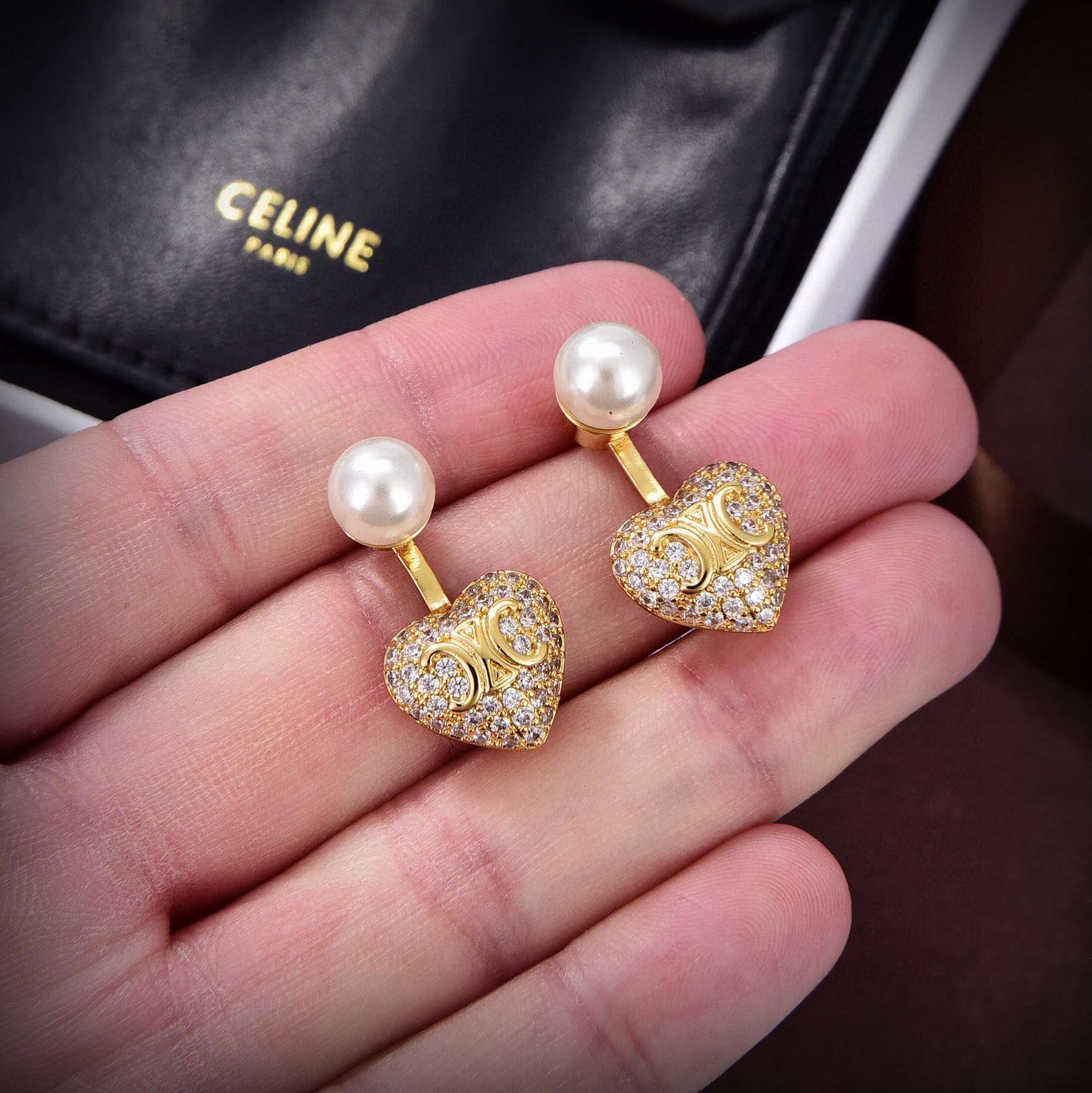 Celine Heart Earrings Gold For Women - Image 2