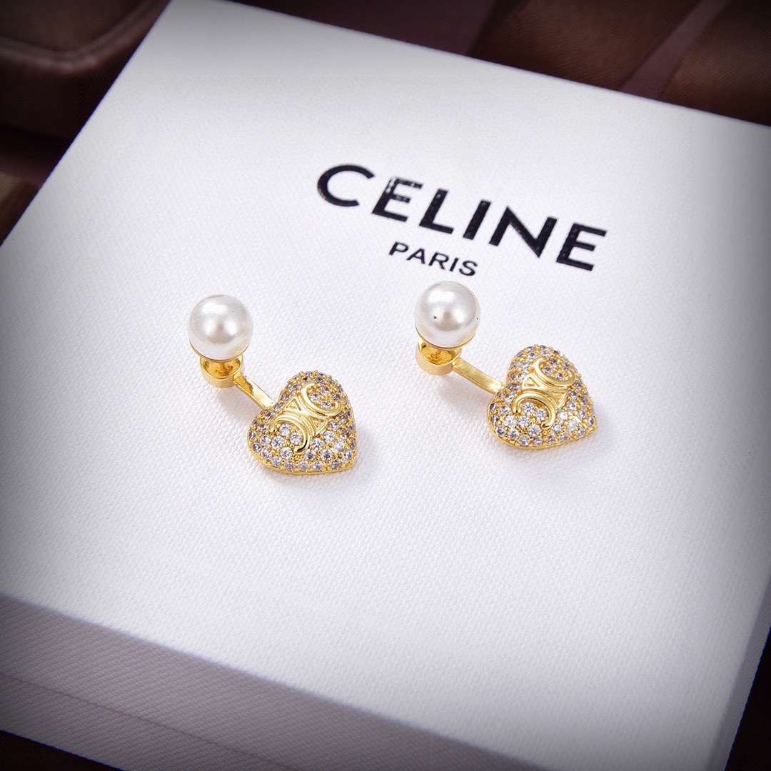 Celine Heart Earrings Gold For Women - Image 5