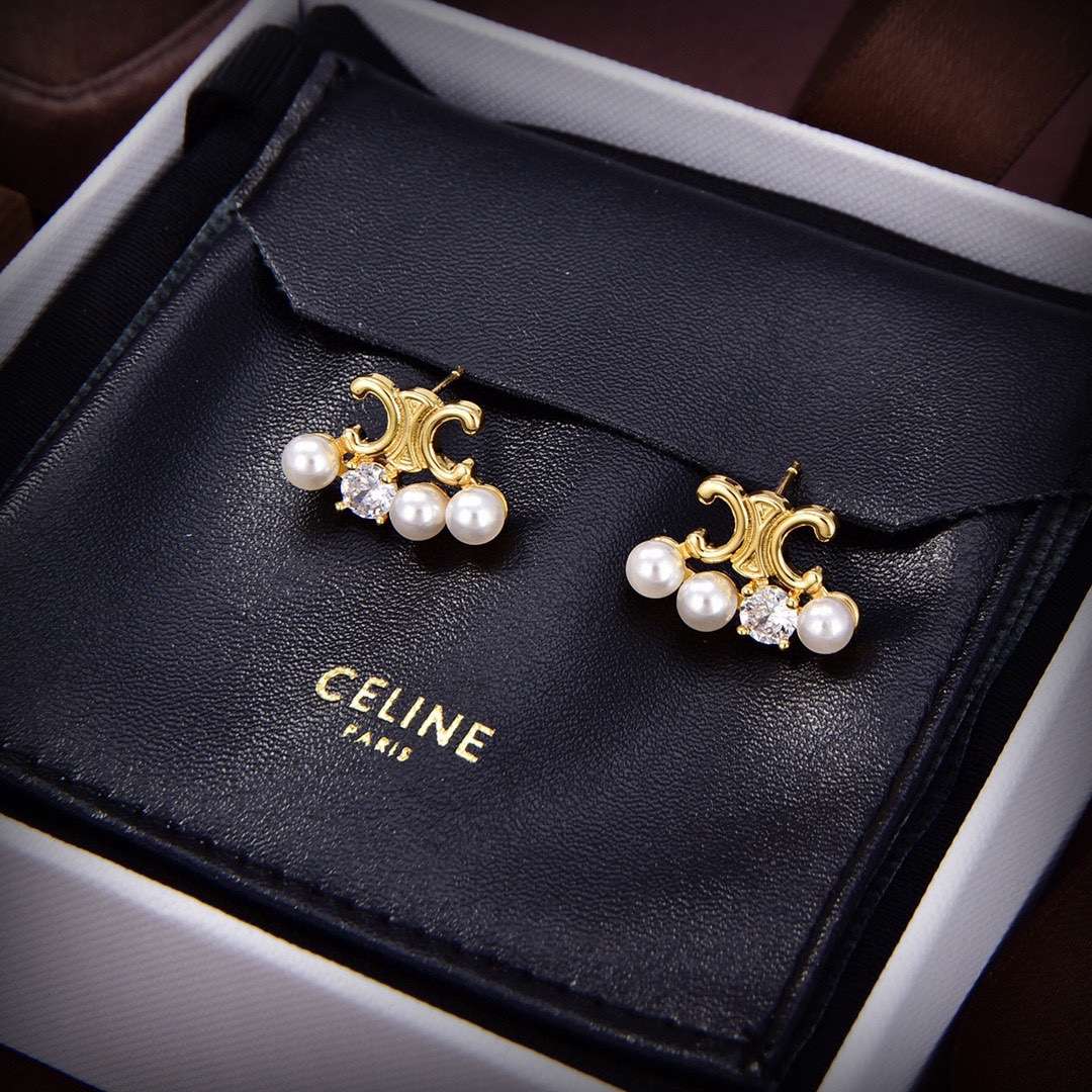 Celine Pearl Earrings Gold For Women - Image 6