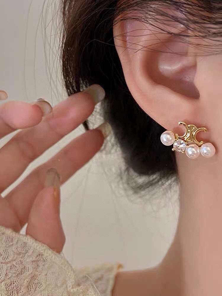 Celine Pearl Earrings Gold For Women - Image 4