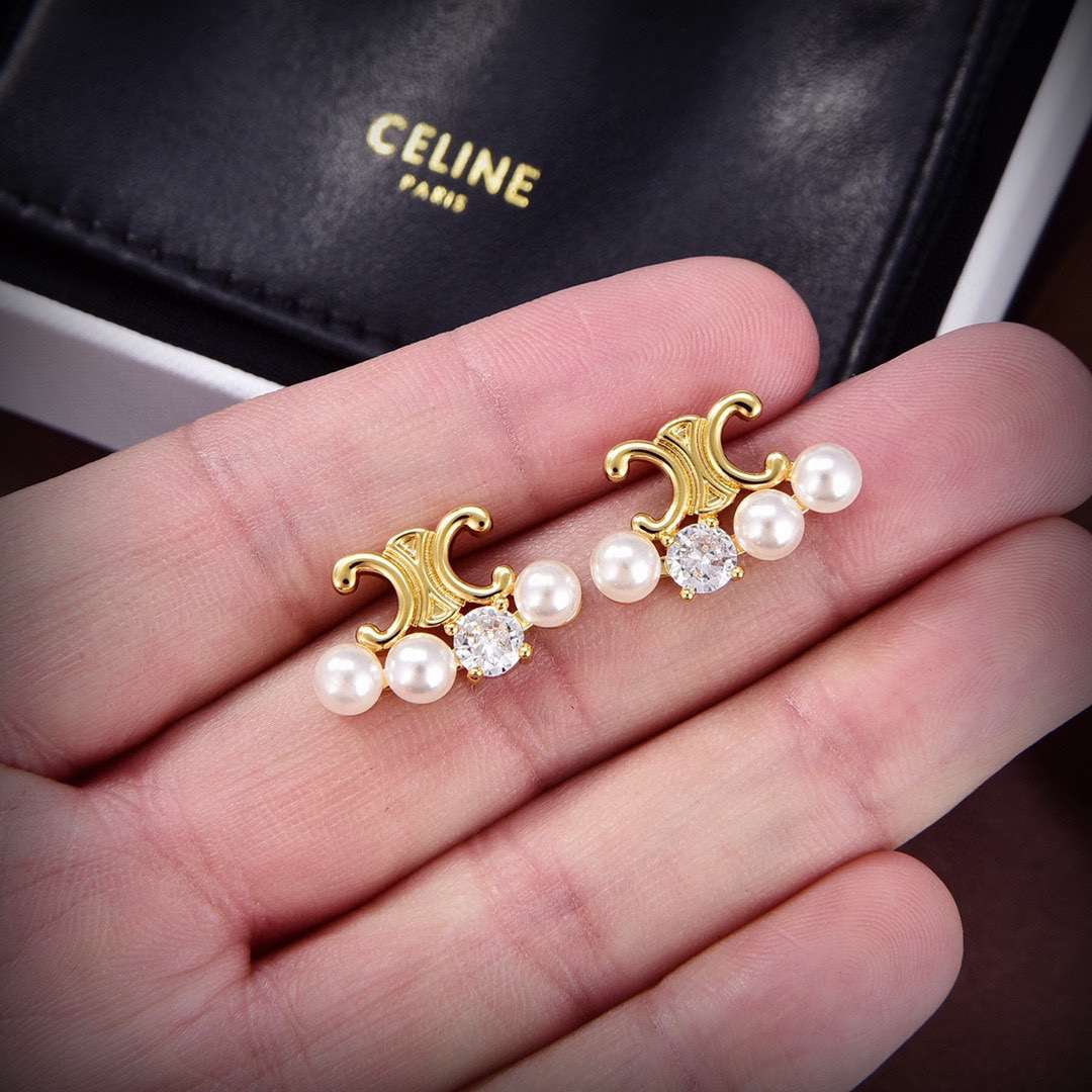 Celine Pearl Earrings Gold For Women - Image 3