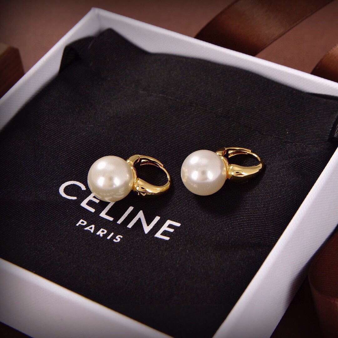 Celine Pearl Earrings Gold For Women - Image 2
