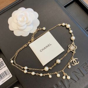 Chanel Camellia Pearl Necklace Gold For Women