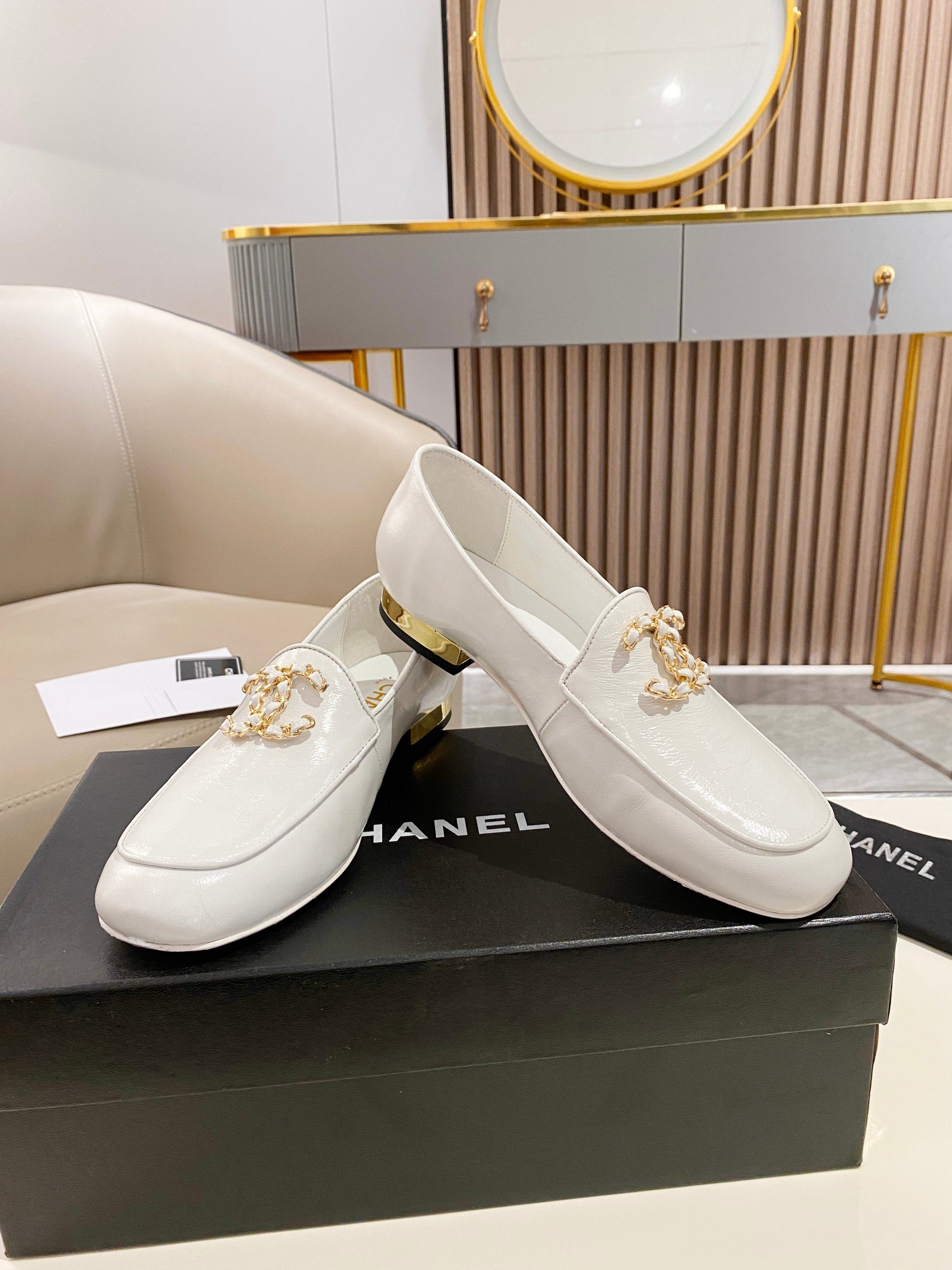 Chanel Colorful Double C Logo Loafers White For Women - Image 9