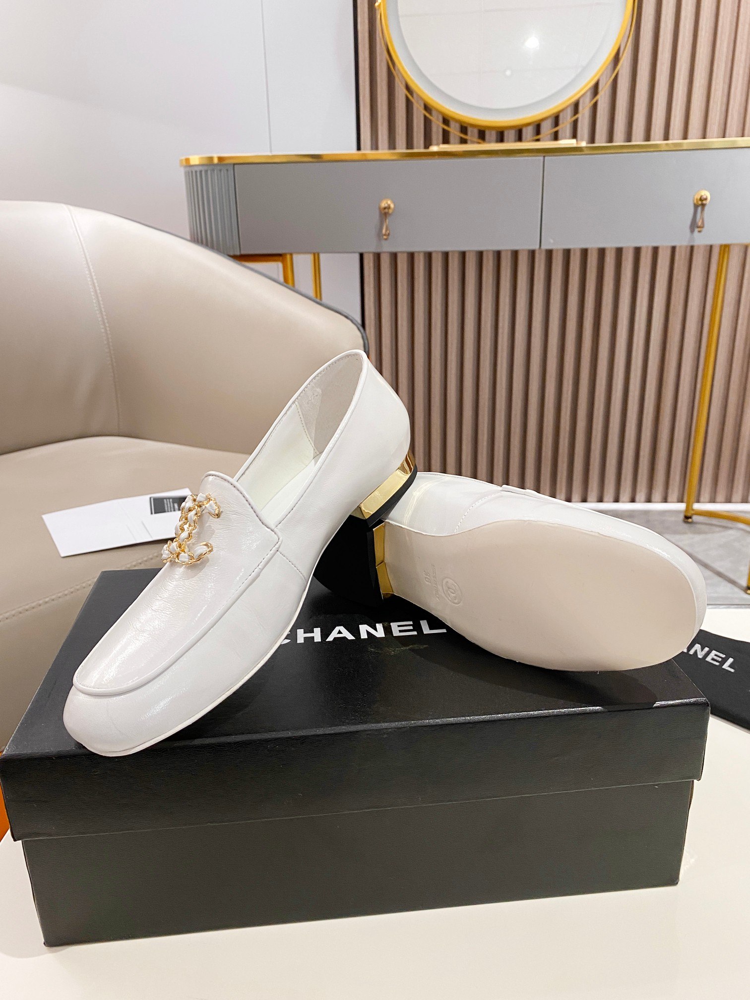 Chanel Colorful Double C Logo Loafers White For Women - Image 8