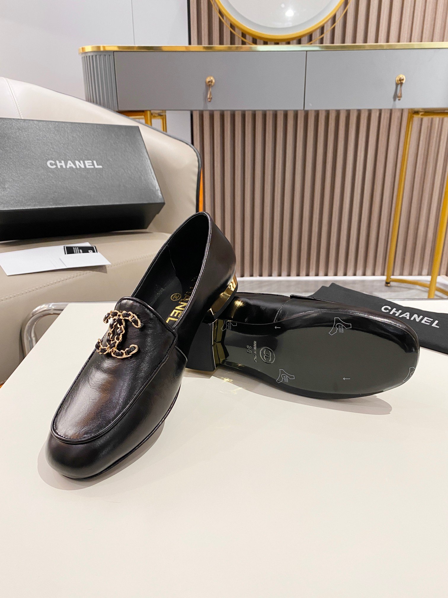 Chanel Colorful Double C Logo Loafers Black For Women - Image 7