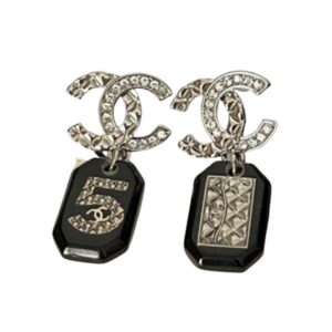 Chanel Crystal Tassel Square Earrings Black For Women