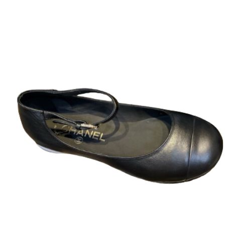 Chanel Mary Jane Flats Pearl Black For Women