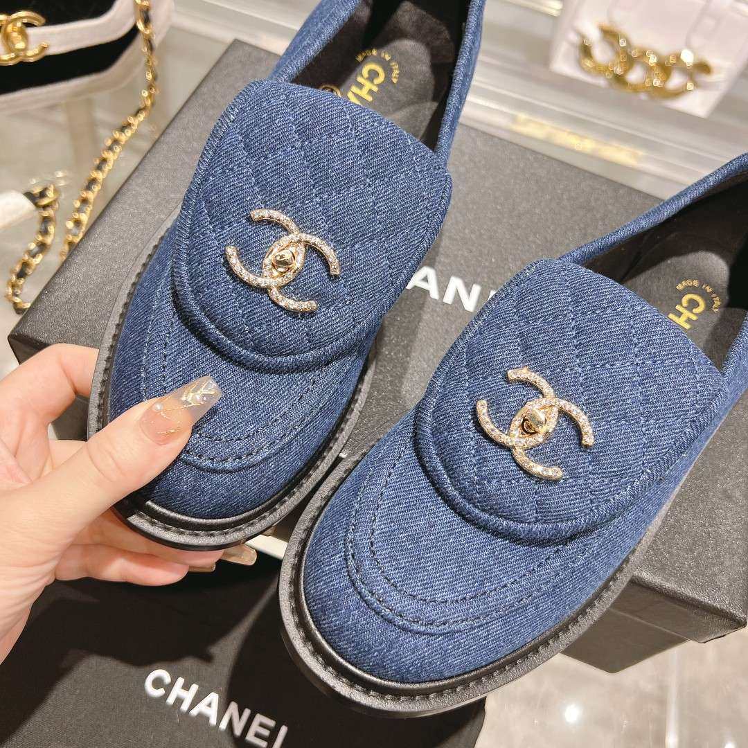 Chanel Moccasins Navy Blue For Women - Image 4