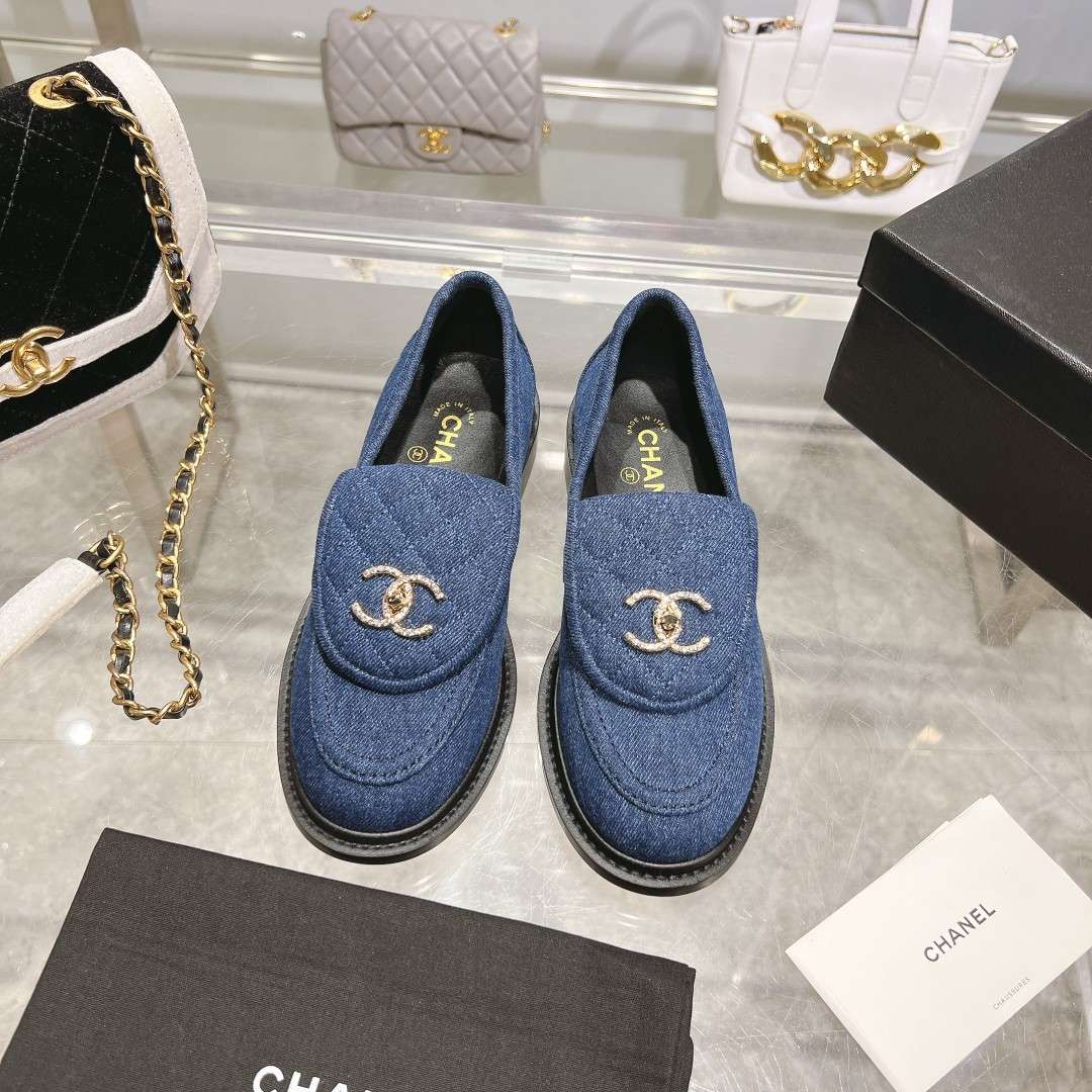 Chanel Moccasins Navy Blue For Women - Image 6