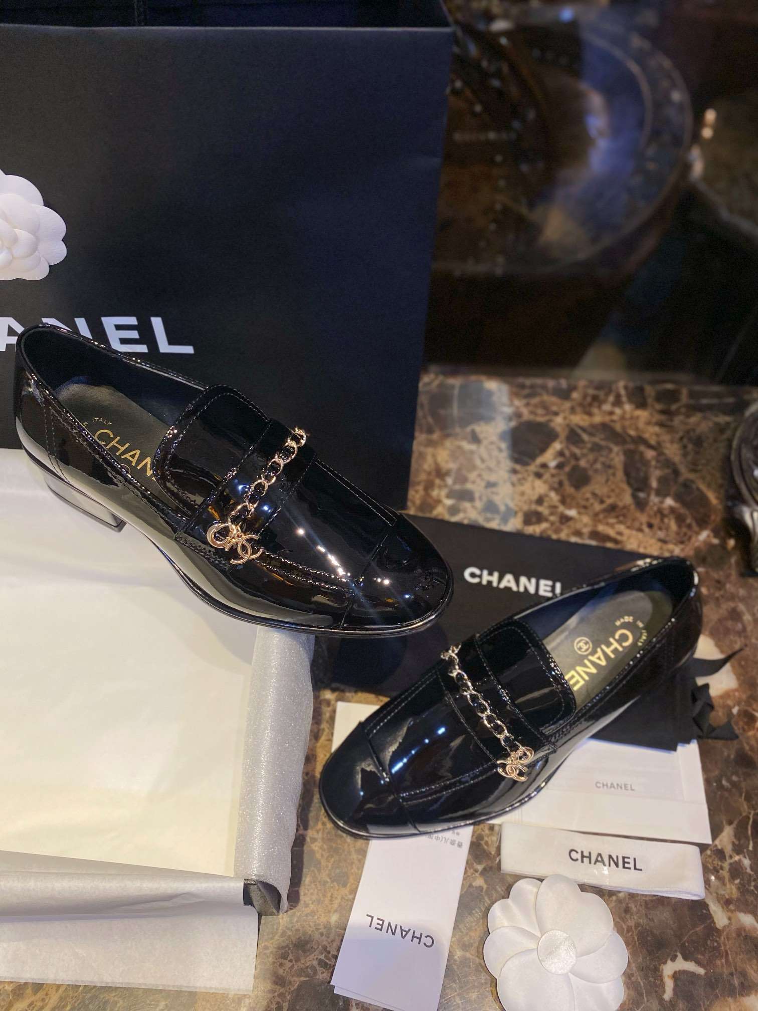 Chanel Patent Chain Loafers Black For Women - Image 6