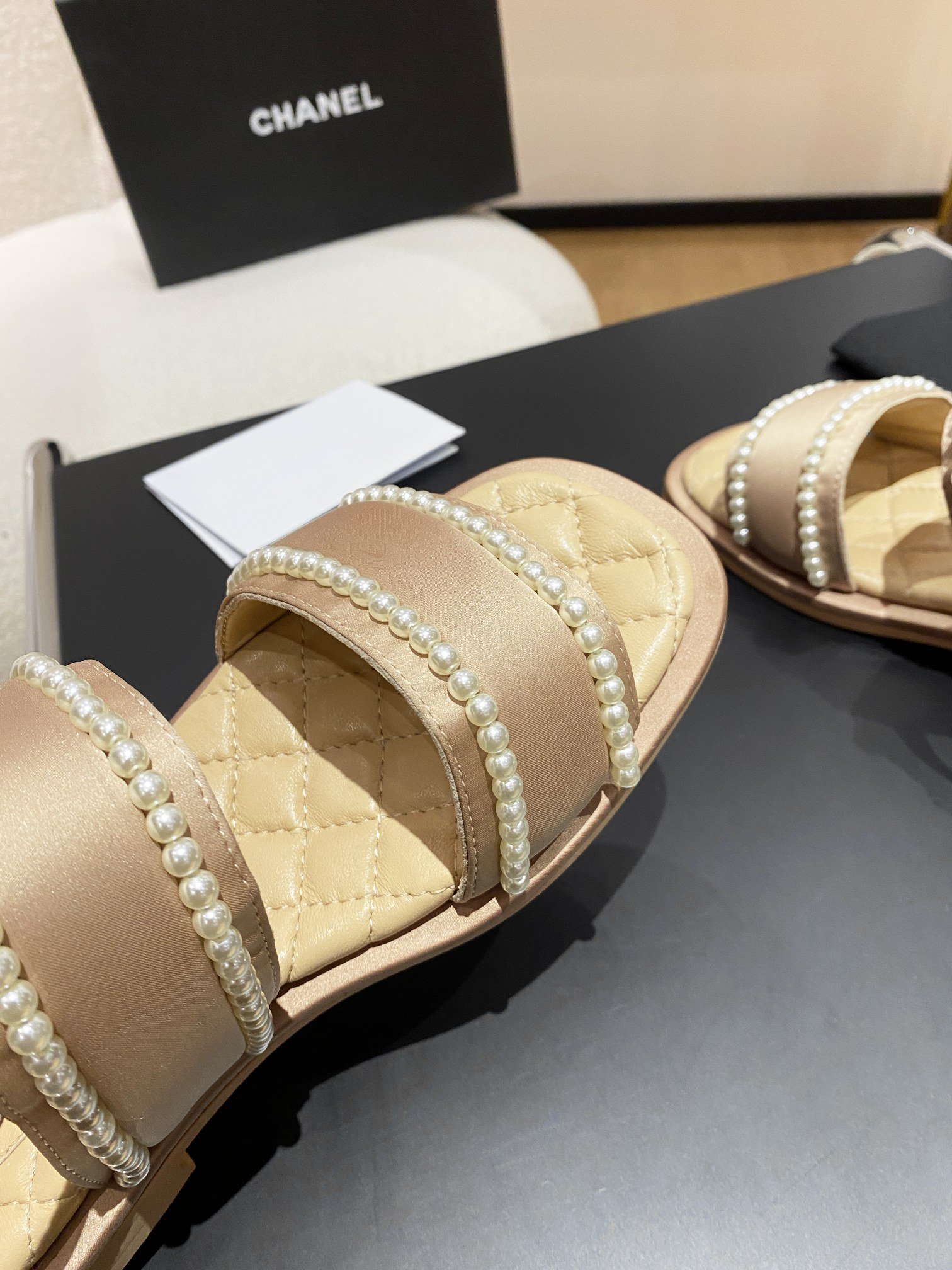 Chanel Pearl Flat Sandals Brown For Women - Image 4