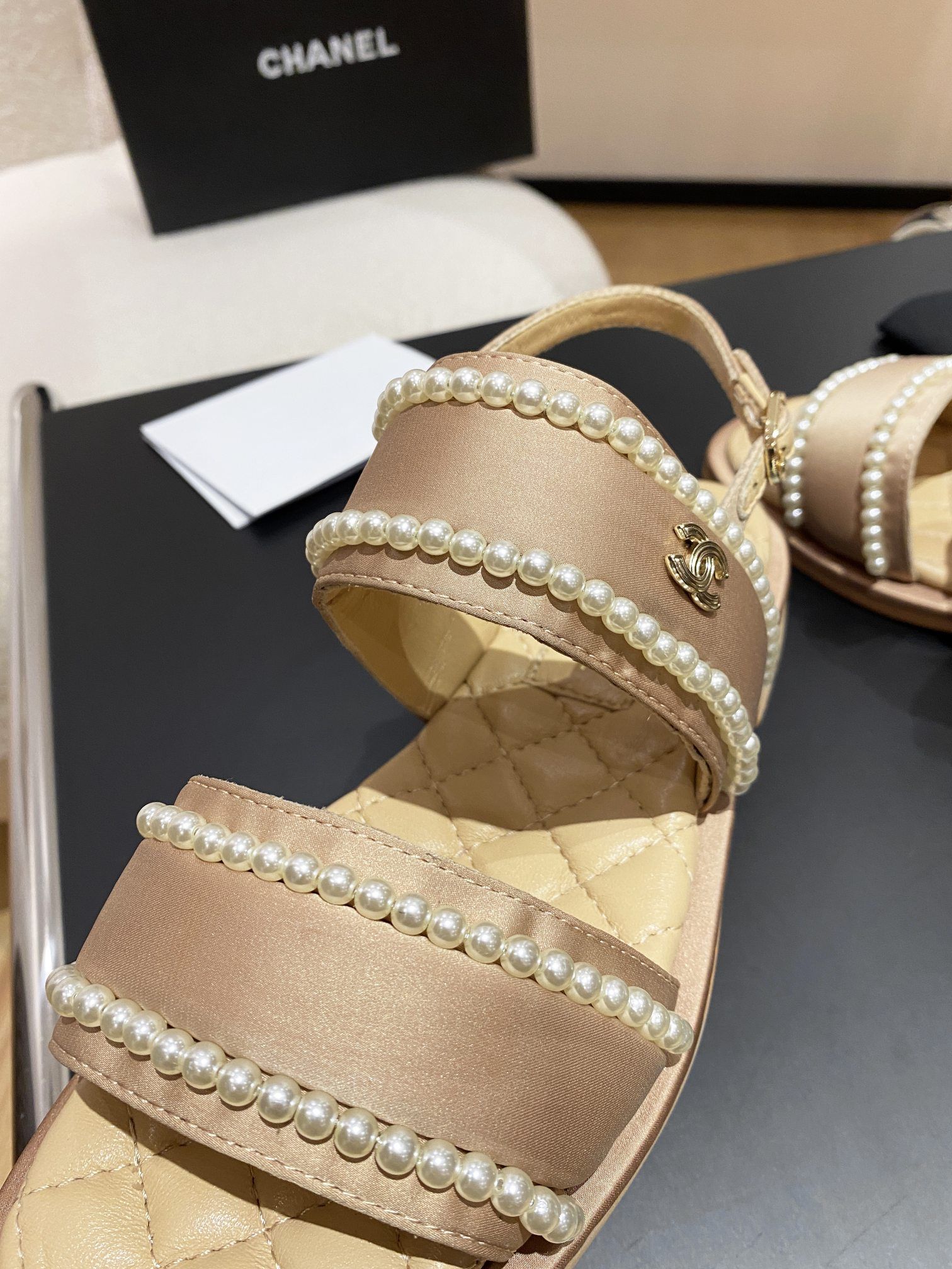 Chanel Pearl Flat Sandals Brown For Women - Image 3