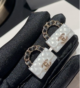 Chanel Rhombus CF Earrings White For Women - Image 5