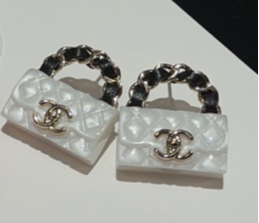 Chanel Rhombus CF Earrings White For Women - Image 4